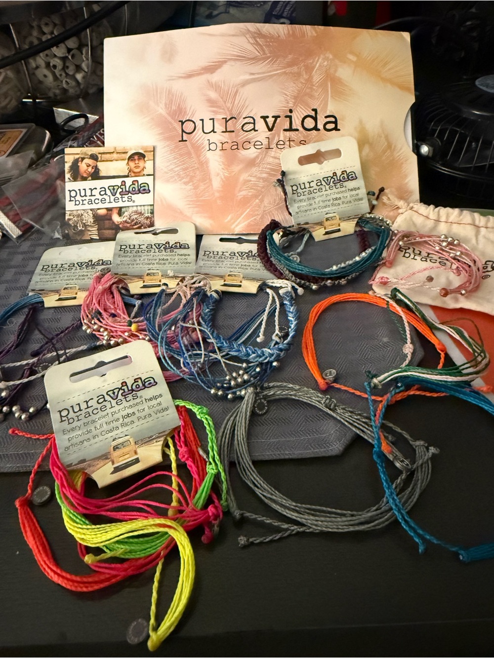 Pura Vida Multicolor Friendship Bracelet Lot - Pink, Blue, Green, Orange, Gray